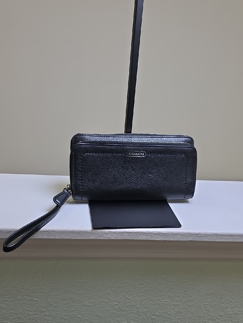 Coach Park F49157 Black Leather Double Accordian Zip Wristlet/Wallet